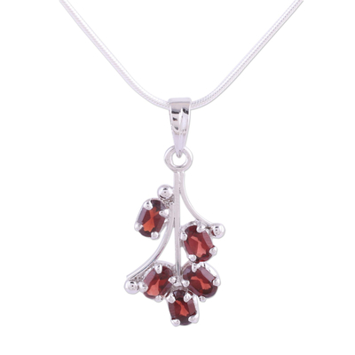 Garnet flower necklace, 'Rosebuds' - Garnet flower necklace