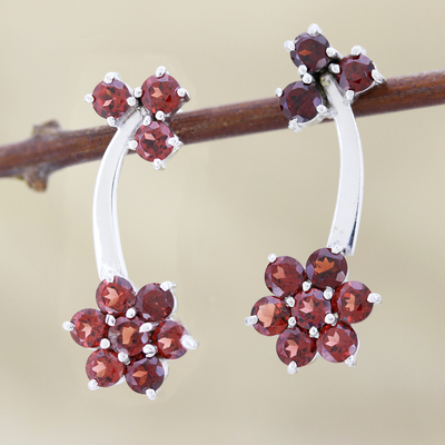 Garnet earrings, 'Blushing Daisies' - Garnet earrings
