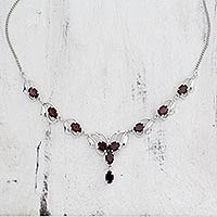 Garnet necklace, 'Buds of Passion' - Garnet necklace