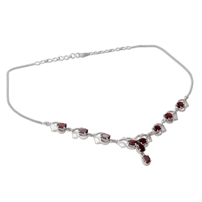 Garnet necklace, 'Buds of Passion' - Garnet necklace