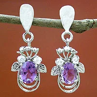 Amethyst earrings, 'Mystical Butterflies' - Amethyst earrings