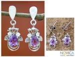 Amethyst earrings, 'Mystical Butterflies' - Amethyst earrings