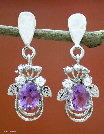 Amethyst earrings, 'Mystical Butterflies' - Amethyst earrings