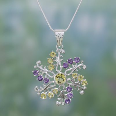 Amethyst and citrine pendant necklace, 'Star of Hope' - Hand Made Citrine and Amethyst Pendant Necklace