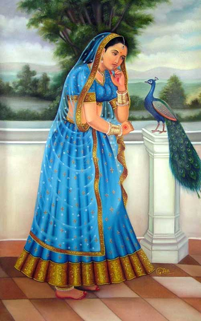 Die einsame Königin – Porträt einer indischen Königin in Öl auf Leinwand