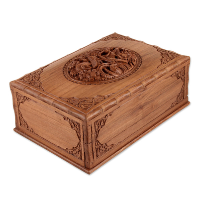Walnut jewelry box, 'Birds in Spring' - Unique Wood Jewelry Box