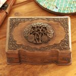 Walnut jewelry box, 'Victorian Bouquet' - Hand Carved Walnut Wood Jewelry Box