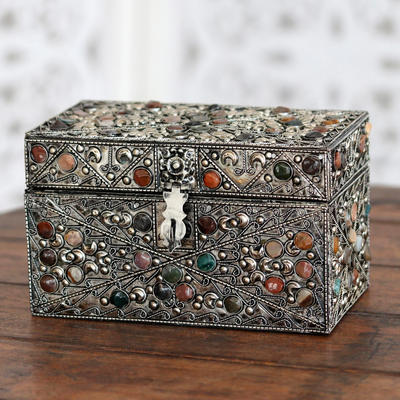 Brass Jewellery box, 'Majestic View' - Repousse Brass Jewellery Box