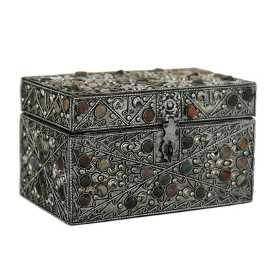 Brass jewelry box, 'Majestic View' - Repousse Brass Jewelry Box