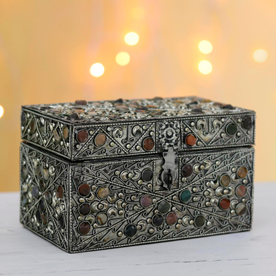Brass jewelry box, 'Majestic View' - Repousse Brass Jewelry Box
