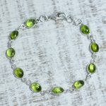 Peridot link bracelet, 'Elegant' - Peridot and Sterling Silver Link Bracelet from India