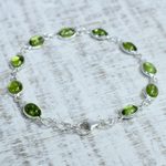 Peridot link bracelet, 'Elegant' - Peridot and Sterling Silver Link Bracelet from India