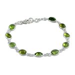 Peridot link bracelet, 'Elegant' - Peridot and Sterling Silver Link Bracelet from India