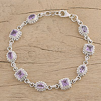 Amethyst link bracelet, 'Couples' - Sterling Silver Ametheyst Bracelet