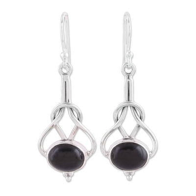 Onyx dangle earrings, 'Vision Path' - Modern Jewelry Sterling Silver and Onyx Earrings