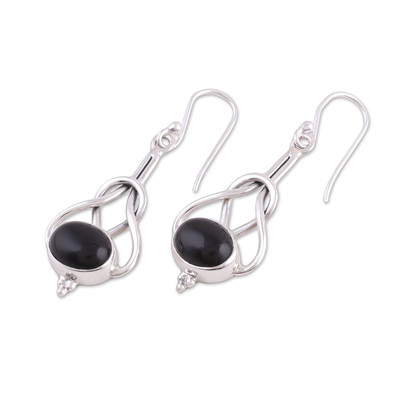 Onyx dangle earrings, 'Vision Path' - Modern Jewelry Sterling Silver and Onyx Earrings