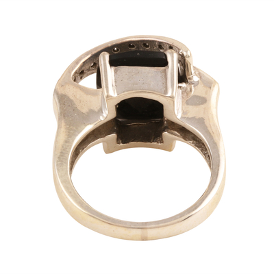 Onyx cocktail ring, 'Secret' - Handcrafted Onyx and Silver Cocktail Ring from India
