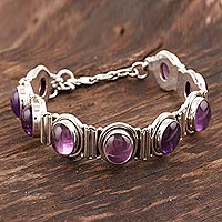 Amethyst link bracelet, 'Perfect Plums' - Handcrafted Jewellery Sterling Silver and Amethyst Bracelet