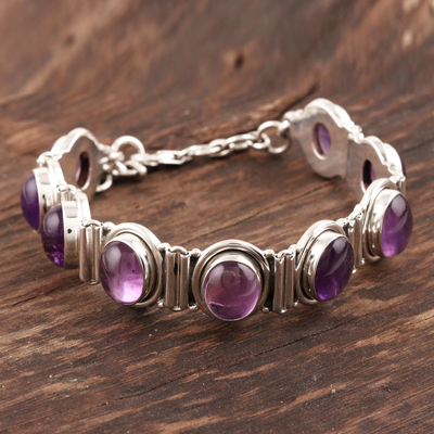 Amethyst link bracelet, 'Perfect Plums' - Handcrafted Jewelry Sterling Silver and Amethyst Bracelet