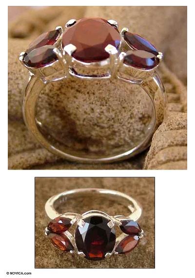 Garnet cluster ring, 'Crimson Kiss' - Artisan Crafted Garnet Ring Birthstone Jewelry