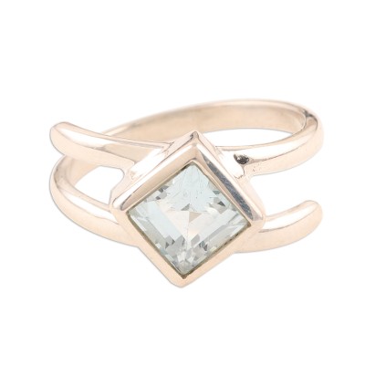 Hand Crafted Sterling Silver with Blue Topaz Modern Ring