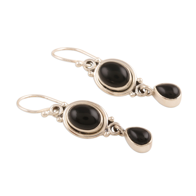 Onyx dangle earrings, 'Mystery' - Hand Made Jewelry Sterling Silver and Onyx Earrings