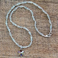 Blue topaz and amethyst floral necklace, 'Paradise in Bloom' - Blue Topaz Multigem Pendant Necklace