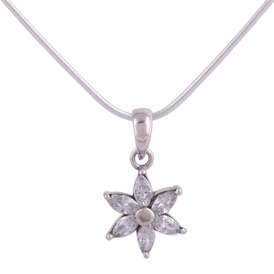 Sterling silver pendant choker, 'Snow Blossom' - Cubic Zirconia and Sterling Silver Choker Necklace