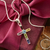 Multi-gemstone cross choker, 'Kolkata Cross' - Handmade Multigem Cross Sterling Silver Religious Necklace thumbail