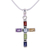 Multi-gemstone cross choker, 'Kolkata Cross' - Handmade Multigem Cross Sterling Silver Religious Choker