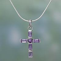 Amethyst cross necklace, 'Lilac Cross'