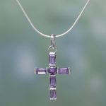 Amethyst cross necklace, 'Lilac Cross' - Amethyst Cross on Sterling Silver Necklace Religious Jewelry