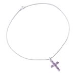 Amethyst cross necklace, 'Lilac Cross' - Amethyst Cross on Sterling Silver Necklace Religious Jewelry