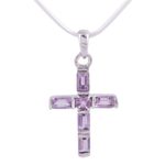 Amethyst cross necklace, 'Lilac Cross' - Amethyst Cross on Sterling Silver Necklace Religious Jewelry