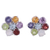 Knopfohrringe mit mehreren Edelsteinen - Handgefertigte Blumen-Ohrringe aus Sterlingsilber mit Knöpfen und mehreren Edelsteinen