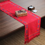 Cotton table runner, 'Festive India' - Handcrafted Cotton Red Runner Table Linen