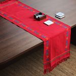 Cotton table runner, 'Festive India' - Handcrafted Cotton Red Runner Table Linen