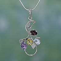 Amethyst and citrine pendant necklace, 'Spring Bouquet' - Gemstone Pendant in Sterling Silver Necklace