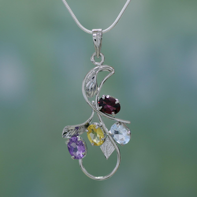 Gemstone Pendant in Sterling Silver Necklace - Spring Bouquet | NOVICA