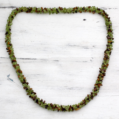 Peridot and tiger's eye long necklace, 'Nature's Majesty' - Peridot and Tiger's Eye Long Necklace