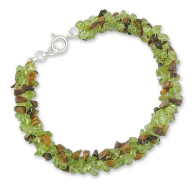 Hand Crafted Peridot Tiger Eye Bracelet Beaded Jewelry