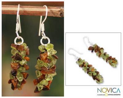 Peridot and tiger's eye earrings, 'Nature's Majesty' - Peridot and tiger's eye earrings