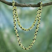 Peridot and onyx long necklace, 'Forest Shadow' - Onyx and Peridot Necklace Handmade Indian Beaded Jewellery