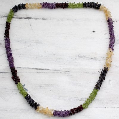 Amethyst and citrine long necklace, 'Flower Garland' - Natural Gemstone Necklace colourful Jewelry