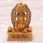Artisan Crafted Religious Wood Sculpture , 'Ganesha's Blessing II'