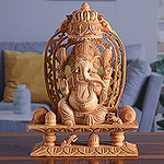 Artisan Crafted Religious Wood Sculpture , 'Ganesha's Blessing II'