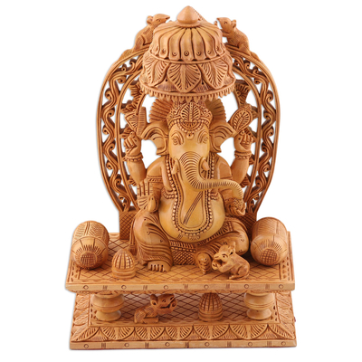 Wood sculpture, 'Ganesha's Blessing II' - Artisan Crafted Religious Wood Sculpture 
