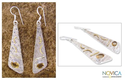 Citrine dangle earrings, 'Art Deco' - Citrine dangle earrings