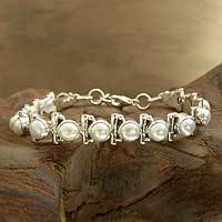 Pearl tennis bracelet, 'Pure Chic' - Women's Jewellery Bridal Sterling Silver Pearl Bracelet