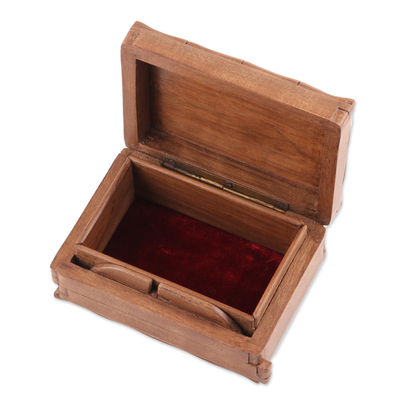Walnut jewelry box, 'Kashmiri Flower' - Floral Wood Jewelry Box